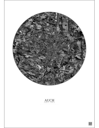 Auch Satellite View Poster 5km B&W | Gravura – Light background