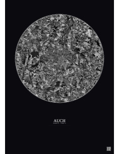 Auch Satellite View Poster 10km B&W | Gravura – Dark background