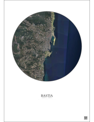 Affiche Bastia – Poster vue satellite 2.5km Couleur | Gravura – Fond clair