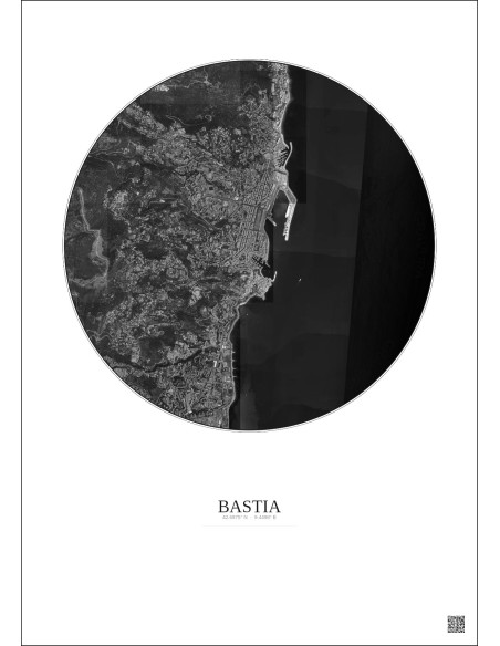 Affiche Bastia – Poster vue satellite 2.5km N&B | Gravura – Fond clair