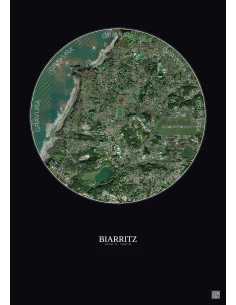 Affiche Biarritz – Poster vue satellite 2.5km Couleur | Gravura – Fond foncé