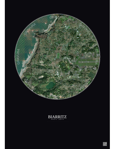 Affiche Biarritz – Poster vue satellite 2.5km Couleur | Gravura – Fond foncé