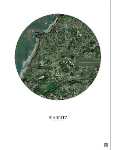 Affiche Biarritz – Poster vue satellite 2.5km Couleur | Gravura – Fond clair