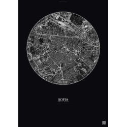 Affiche Sofia – Poster vue satellite 2.5km N&B | Gravura – Fond foncé