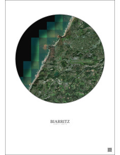 Affiche Biarritz – Poster vue satellite 5km Couleur | Gravura – Fond clair