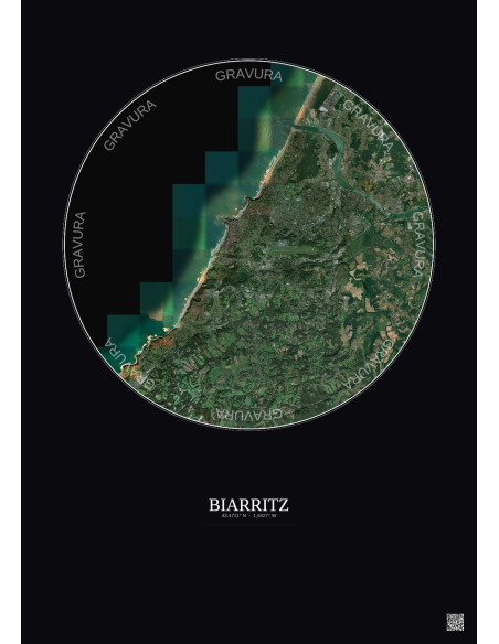 Affiche Biarritz – Poster vue satellite 10km Couleur | Gravura – Fond foncé