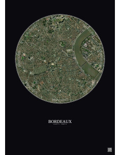 Affiche Bordeaux – Poster vue satellite 2.5km Couleur | Gravura – Fond foncé