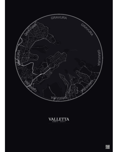 Valletta City Map Poster 2.5km | Gravura – Dark background