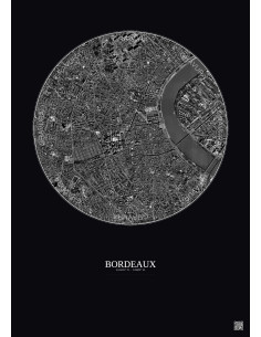 Affiche Bordeaux – Poster vue satellite 2.5km N&B | Gravura – Fond foncé