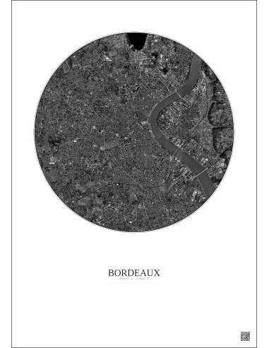Affiche Bordeaux – Poster vue satellite 5km N&B | Gravura – Fond clair