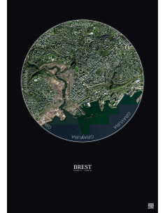 Affiche Brest – Poster vue satellite 2.5km Couleur | Gravura – Fond foncé