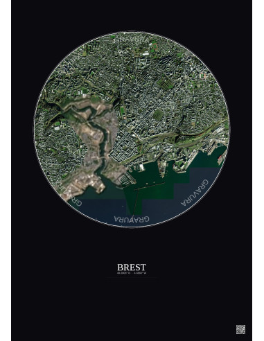 Affiche Brest – Poster vue satellite 2.5km Couleur | Gravura – Fond foncé