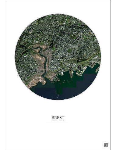 Affiche Brest – Poster vue satellite 2.5km Couleur | Gravura – Fond clair