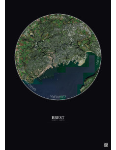 Affiche Brest – Poster vue satellite 6km Couleur | Gravura – Fond foncé