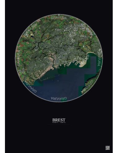 Affiche Brest – Poster vue satellite 6km Couleur | Gravura – Fond foncé