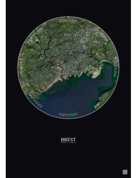 Affiche Brest – Poster vue satellite 6km Couleur | Gravura – Fond foncé