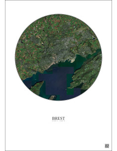 Affiche Brest – Poster vue satellite 10km Couleur | Gravura – Fond clair
