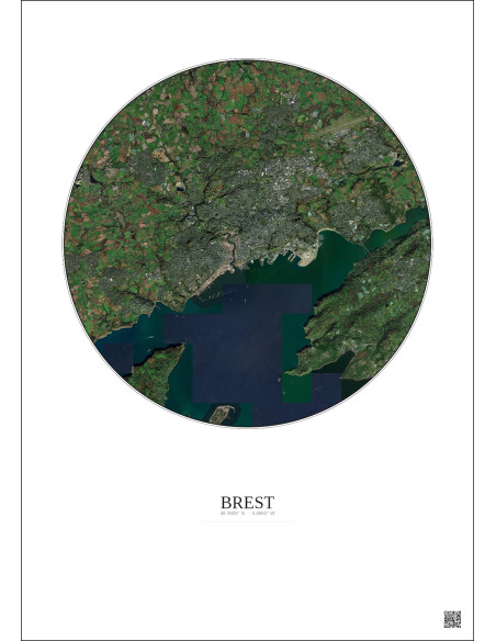 Affiche Brest – Poster vue satellite 10km Couleur | Gravura – Fond clair