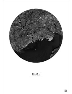 Affiche Brest – Poster vue satellite 6km N&B | Gravura – Fond clair