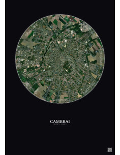 Affiche Cambrai – Poster vue satellite 2.5km Couleur | Gravura – Fond foncé