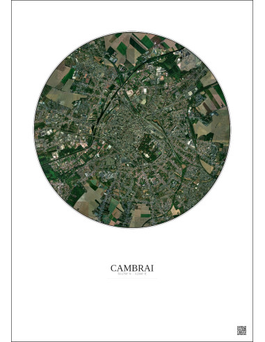 Affiche Cambrai – Poster vue satellite 2.5km Couleur | Gravura – Fond clair