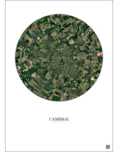 Affiche Cambrai – Poster vue satellite 5km Couleur | Gravura – Fond clair