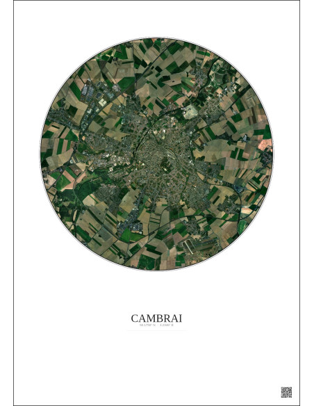 Affiche Cambrai – Poster vue satellite 5km Couleur | Gravura – Fond clair