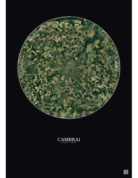 Cambrai Satellite View Poster 10km Color | Gravura – Dark background