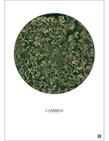 Affiche Cambrai – Poster vue satellite 10km Couleur | Gravura – Fond clair