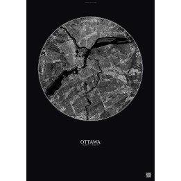 Affiche Ottawa – Poster vue satellite 10km N&B | Gravura – Fond foncé