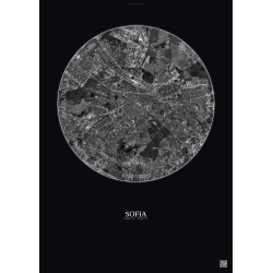 Affiche Sofia – Poster vue satellite 6km N&B | Gravura – Fond foncé