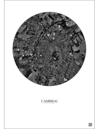 Affiche Cambrai – Poster vue satellite 2.5km N&B | Gravura – Fond clair