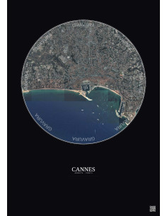 Affiche Cannes – Poster vue satellite 2.5km Couleur | Gravura – Fond foncé