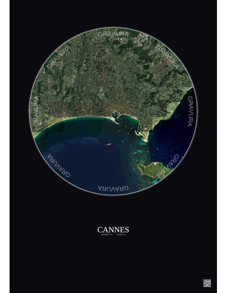 Affiche Cannes – Poster vue satellite 5km Couleur | Gravura – Fond foncé