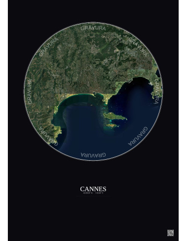 Cannes Satellite View Poster 10km Color | Gravura – Dark background