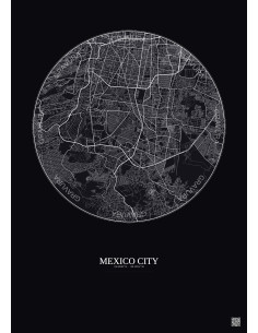 Affiche Mexico City – Poster carte de ville 10km | Gravura – Fond foncé