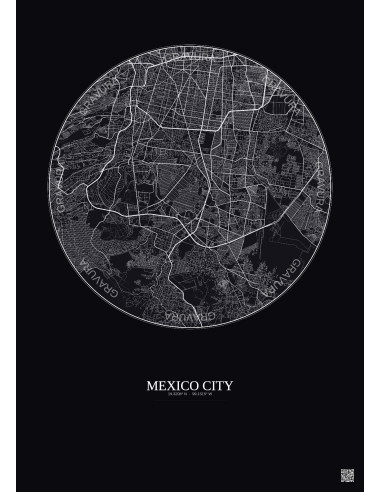 Affiche Mexico City – Poster carte de ville 10km | Gravura – Fond foncé