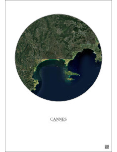 Affiche Cannes – Poster vue satellite 10km Couleur | Gravura – Fond clair