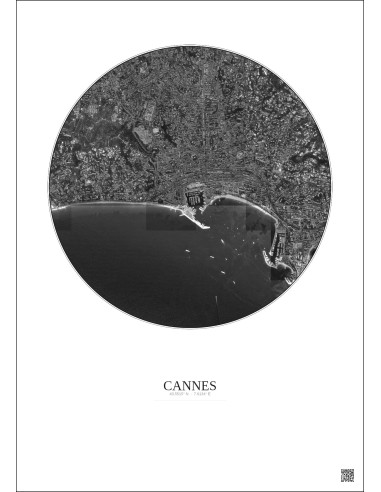 Affiche Cannes – Poster vue satellite 2.5km N&B | Gravura – Fond clair