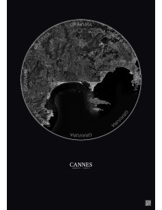 Cannes Satellite View Poster 10km B&W | Gravura – Dark background