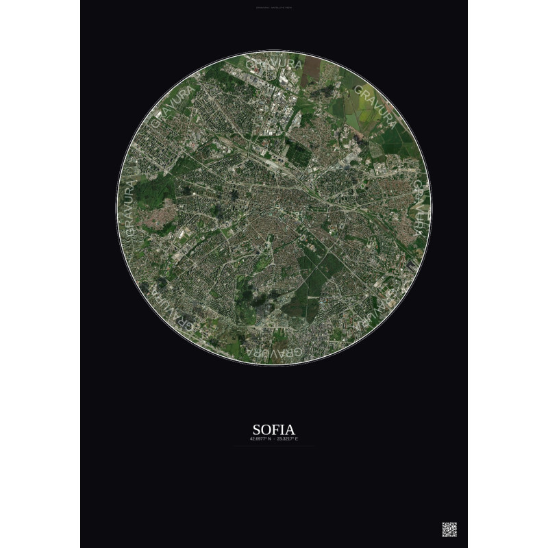 Affiche Sofia – Poster vue satellite 6km Couleur | Gravura – Fond foncé
