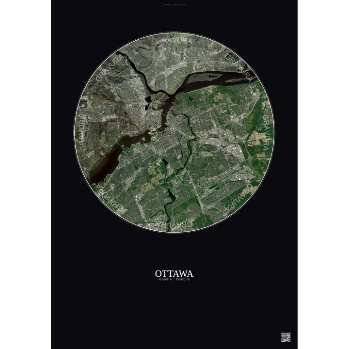 Affiche Ottawa – Poster vue satellite 10km Couleur | Gravura – Fond foncé