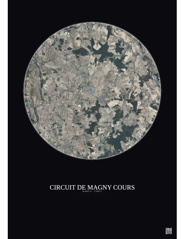 Circuit De Magny Cours Satellite View Poster 10km Color | Gravura – Dark background