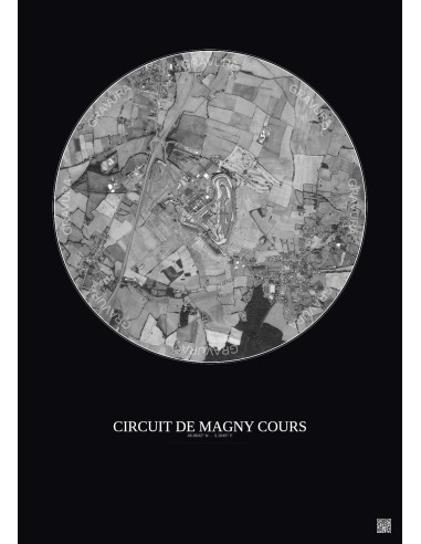 Affiche Circuit De Magny Cours – Poster vue satellite 2.5km N&B | Gravura – Fond foncé