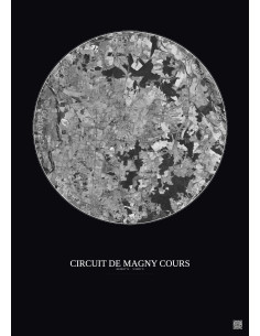 Circuit De Magny Cours Satellite View Poster 10km B&W | Gravura – Dark background
