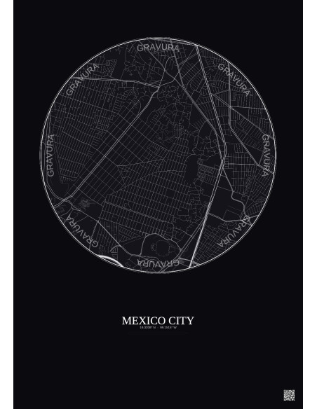 Affiche Mexico City – Poster carte de ville 2.5km | Gravura – Fond foncé