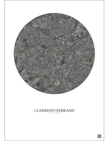 Affiche Clermont Ferrand – Poster vue satellite 2.5km Couleur | Gravura – Fond clair