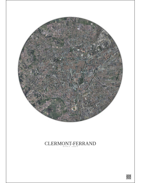 Affiche Clermont Ferrand – Poster vue satellite 2.5km Couleur | Gravura – Fond clair