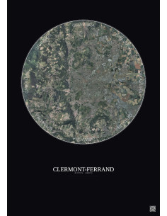 Clermont Ferrand Satellite View Poster 10km Color | Gravura – Dark background