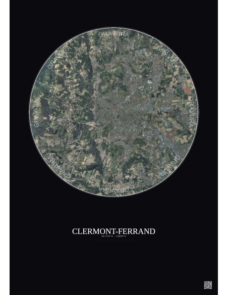 Affiche Clermont Ferrand – Poster vue satellite 10km Couleur | Gravura – Fond foncé